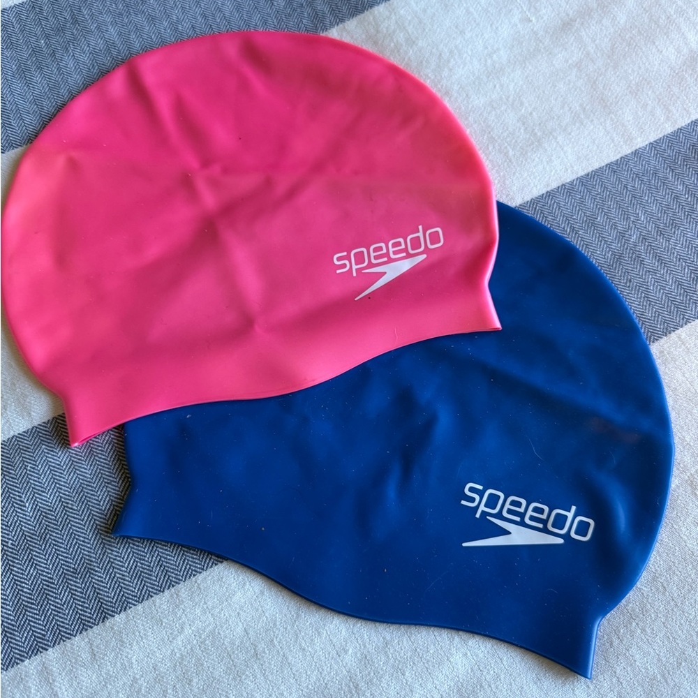 Speedo Swim Caps - Vibrant Pink and Deep Blue